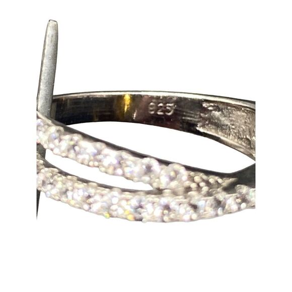 Sterling silver 925 Cz double eternity band with center crossover feature size 7 - Picture 2 of 8